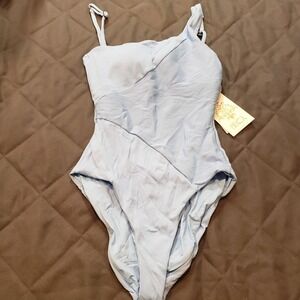 Becca by Rebecca Virtue Fine Line Ribbed One Piece Swimsuit Sky Blue Size Small